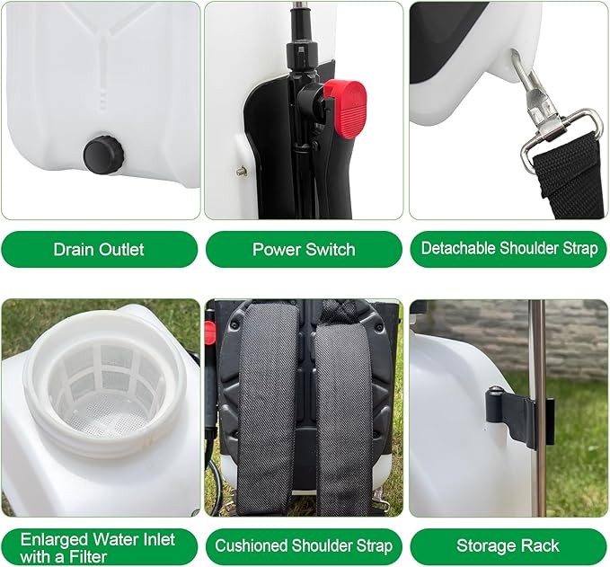 Battery Powered Backpack Sprayer 4 Gallon Powerful Electric Garden Sprayer with 12V Rechargeable Battery Telescopic Wand with Trigger-Lock and 4 Mist Nozzles (Charger Included)