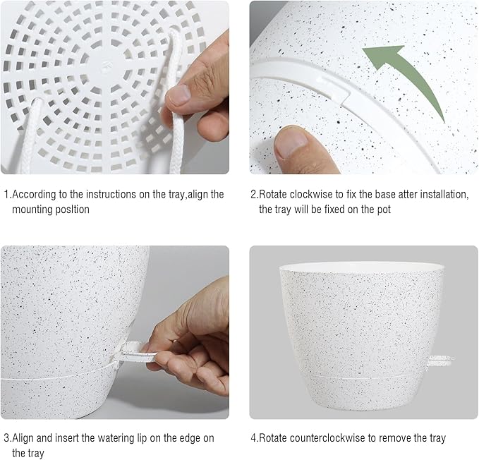 Large Self Watering Pots 12/10/9 Plastic Planters with High Drainage Holes and Deep Reservoir for Indoor Outdoor Garden Plants and Flowers White Speckles