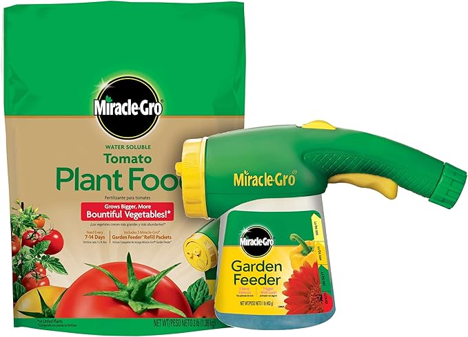 Miracle-Gro Water Soluble Tomato Plant Food and Garden Feeder Bundle Hose-End Feeding System for Vegetable Plants in Outdoor Gardens