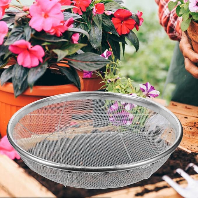 Baluue Dirt Garden Sieve Soil Sifter Stainless Steel Sifting Pan Soil Sand Sieve Compost Sifter for Compost Dirt and Potting Soil