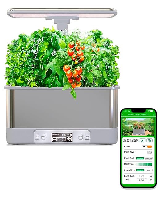 Smart Hydroponics Growing System with App Control 8 Pods Indoor Herb Garden Kit with LED Grow Light &amp Stainless Steel Body Self-Watering Planter for Basil Lettuce &amp Home Gardening