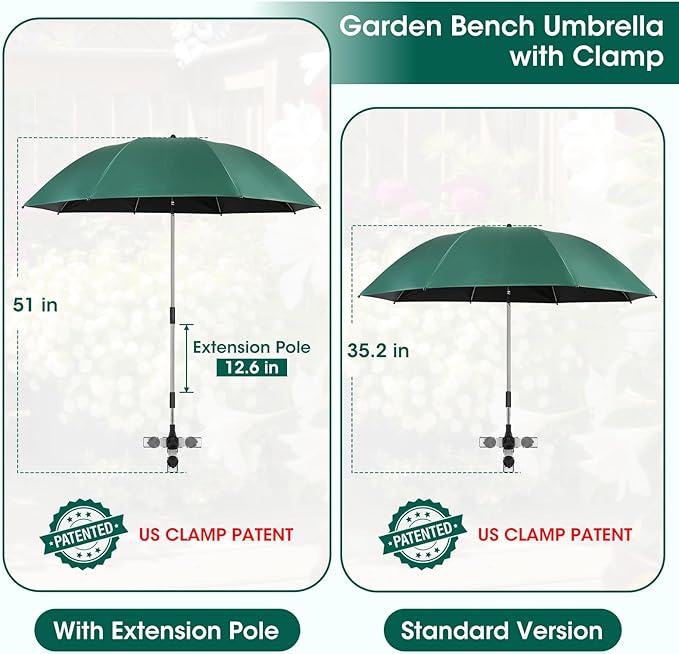 2-in-1 Garden Kneeler with Umbrella Garden Kneeling Bench &amp Green Umbrella Portable Garden Stool Loads Capacity 330lb and Garden Tools Bag with bottle holder Gardening Gifts for WomenMenSenio