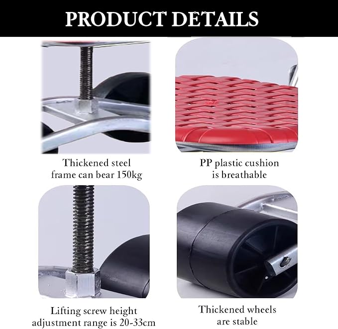 360° Swivel Rolling Gardens Cart with SeatUtility Stool with Adjustable 22-36cm Heightfor Lawn Yard Patio(Red)