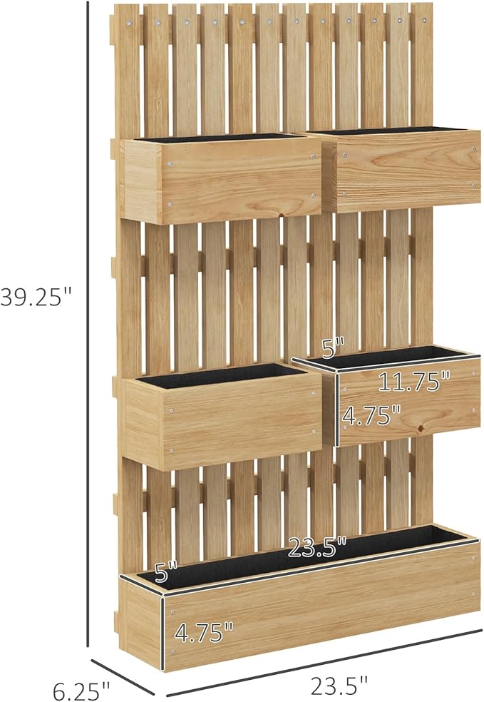 5 Box Raised Garden Bed with Trellis for Vine Flowers &amp Climbing Plants 39 Tall Wall-Mounted Wood Planter Box Set with Adjustable Height Drainage Hole Natural