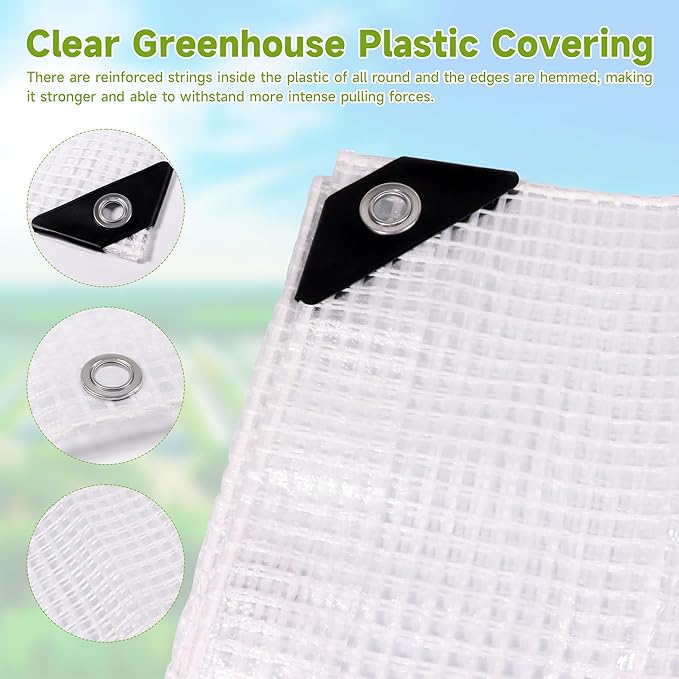 Greenhouse CoverClear Greenhouse Plastic Covering 16Mil Thickness Heavy Duty Clear tarp for Chicken coopGardeningFarming Greenhouse Plastic sheeting with Grommets (White 20ft*30ft)