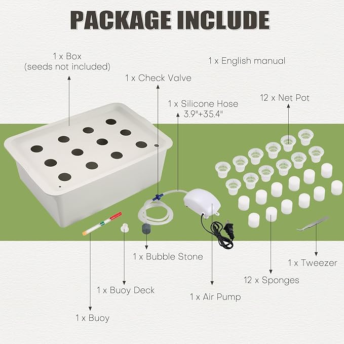NATGAI Hydroponic System Growing Kit with Air Pump 12 Holes Soilless Cultivation Grow Box Garden Cabinet Box for Herbs Lettuce Vegetables