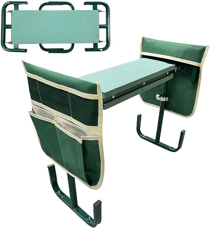 Diydeg Garden Kneeler and Seat 400lbs Heavy Duty Foldable Gardening Stool with Thicken &amp Widen Soft Kneeling Pad Gardening Bench with 2 Tool Pouches for Women Men Seniors Mom (Green)