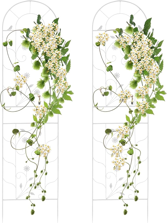 2 Pack Metal Garden Trellis for Climbing Plants 82.68 Inch Tall Outdoor Flower Trellis for Roses Clematis Vegetables Vines Heavy Duty Plant Support for Courtyard Lawn Garden Decor (White)