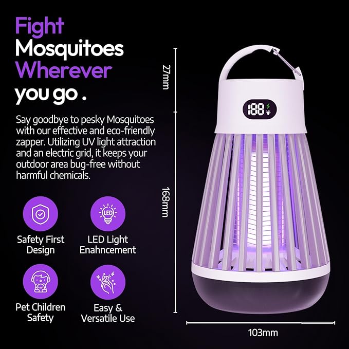 Zappify Zapper 2.0 3 Pack Portable Bug Zapper Indoor &amp Outdoor Cordless Rechargeable Mosquito Zapper Hanging Hook 1500V High Voltage Trap for Fly Insect Mosquito &amp Bugs