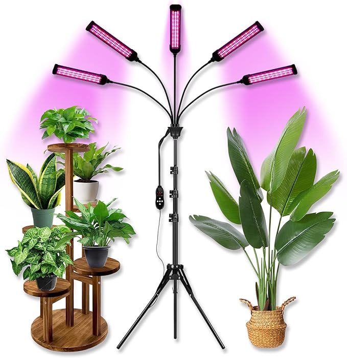 Grow Lights for Indoor Plants Full Spectrum led Grow Light with Stand Auto On/Off Timing 3/6/9/12/15/18H &amp 11 Brightness Levels Plant Light for Indoor Plants with Red+Blue+Sunlike