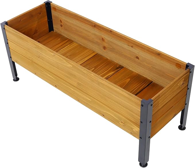 Outdoor Wood Garden Planter Box Raised Bed for Plants Elevated Herbs Vegetables Flowers