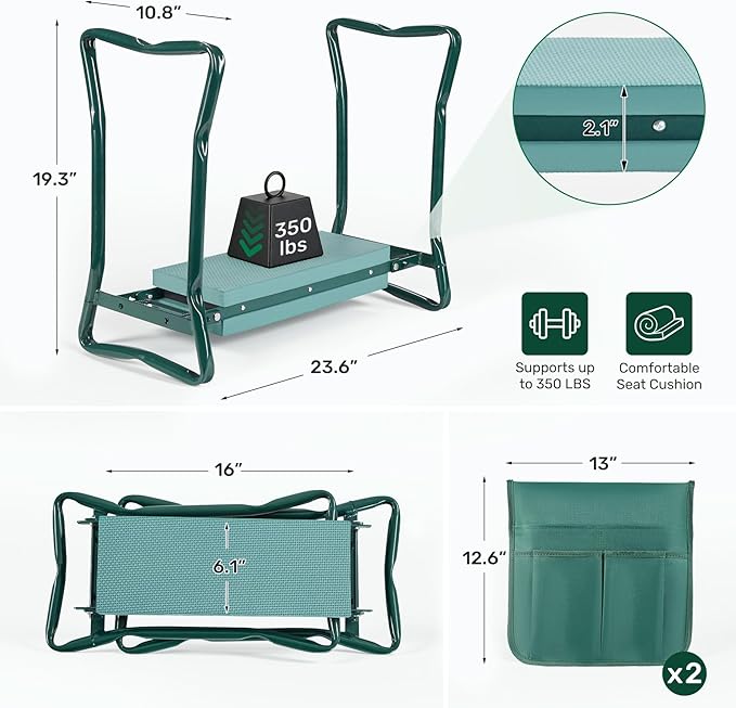 Garden Kneeler and Seat 2-in-1 Gardening Kneeling Bench Foldable Heavy Duty Garden Stool with Cushioned Pad Gardening Gifts for Seniors Women -2PCS