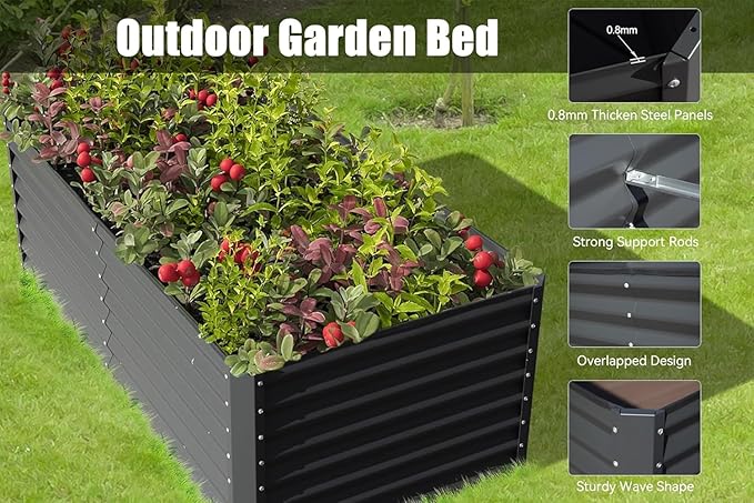Planter Boxes Outdoor 6x3x2 Ft Metal Garden Raised Bed Galvanized Garden Boxes Outdoor Raised for Elevated Vegetable Flower Herbs (6x3x2FT-Dark Gray)