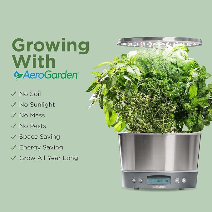 AeroGarden Harvest Elite 360 Indoor Garden Hydroponic System with LED Grow Light and Herb Kit Holds up to 6 Pods White