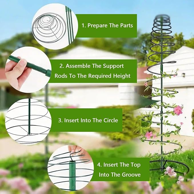2 Sets Spiral Plant Support Stakes Indoor Outdoor Adjustable Metal Garden Trellis for Climbing Plants Support for Potted Vegetables Flowers Peas
