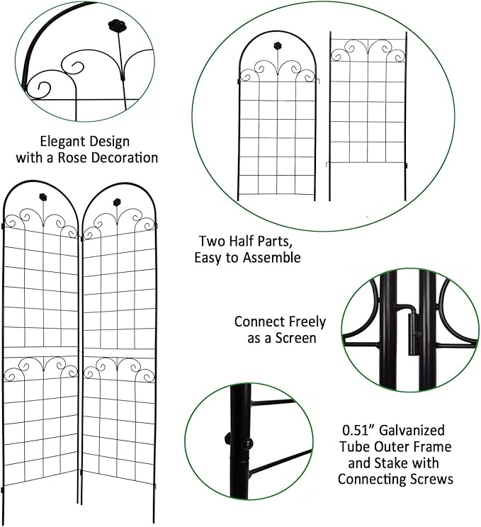 4 Pack Metal Garden Trellis for Climbing Plants Outdoor H86.7'' x W 19.7'' Rustproof Cucumber Trellis Plant Support Rose Trellis Flower Stand Netting Trellis Black