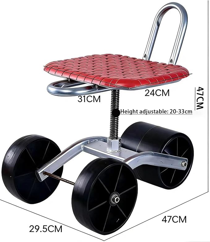Garden Seat with Wheels 360 Rotation and Adjustable Height Rolling Garden Work Seat for Patio Yard Orchard Farmland(sanlunB1-1)