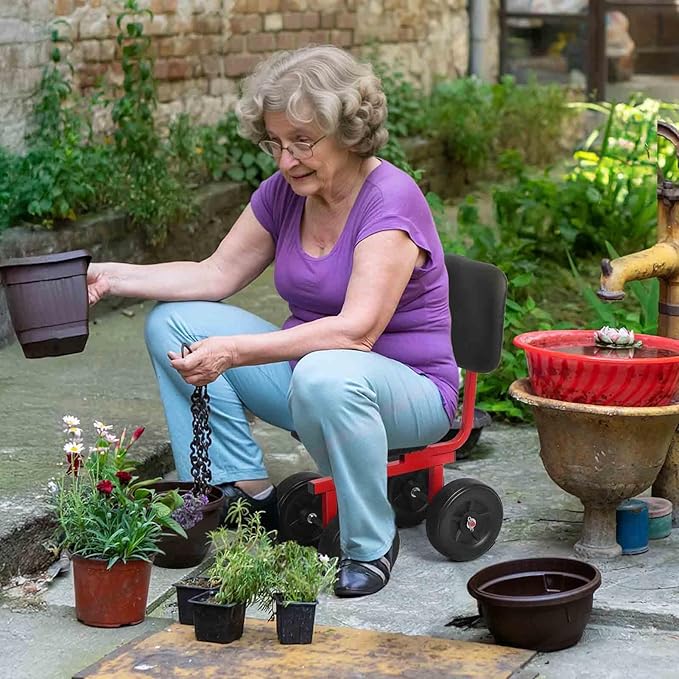 Rolling Garden Bench with Height Adjustable Feature Mobile Gardening Seat with Durable PP Frame and 120kg Capacity for Outdoor Planting and Weeding