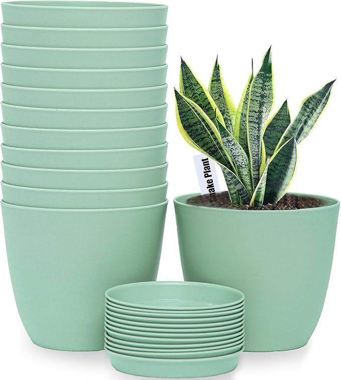 6inch 12Pack Plant Pots Plastic Planter for Indoor Outdoor Flowers Plants Green