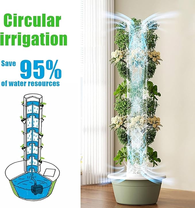 Hydroponic Growing System Kit Indoor &amp Outdoor Herb Garden Vegetable Tower with LED Grow Lights Automatic Timer Ideals for Gardeners &amp Beginners 7thfloor