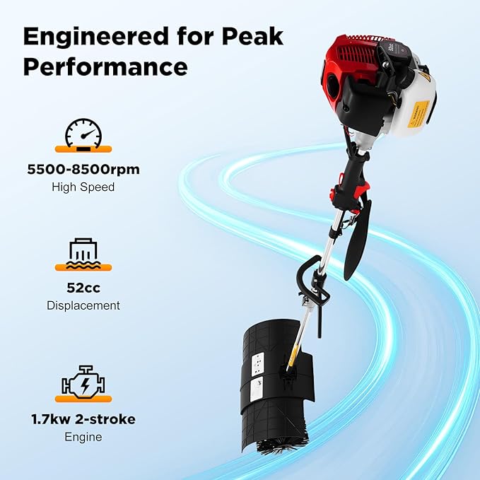 Handheld Power Broom 52cc 2Stroke 2.3HP Outdoor Handheld Sweeper Power Broom for Artificial Turf Walk Behind Sweeper Cleaning Driveway Tools Lawn Cleaner Tools