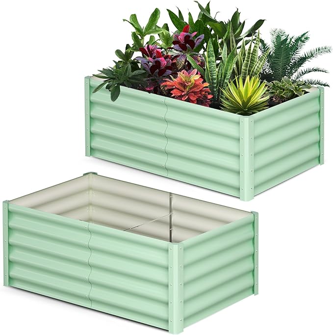 CABIHOME 2-Packs Raised Garden Bed 6x3x1.5 ft Metal Raised Garden Beds Outdoor Rectangular Planter Box for Planting Plants Vegetables and Flower Olive Green