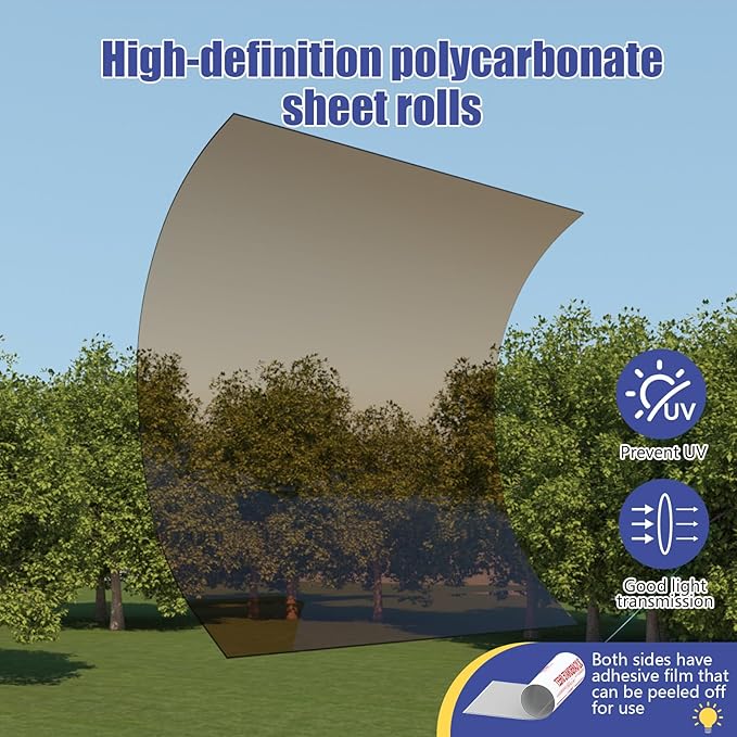 Durable Polycarbonate Roofing Panel - UV Protected &amp Rainproof Brown or Clear Easy-Cut Sheets for Outdoor Patio Balcony Greenhouse Shed Carport Roof Replacement (Brown 2' x 50' x 5/64)