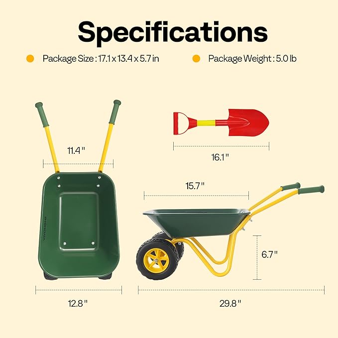 VIVOHOME Kids Wheelbarrow Children Garden cart with Toddler Gardening Tool Set Child Wheel Barrel Outdoor Indoor Toys Gift Green