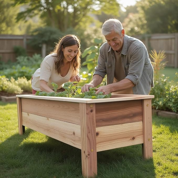 Cedar Raised Garden Bed Planter Box with Legs – Heavy Duty Outdoor Wooden Planter for Vegetables &amp Flowers No Bending Elevated Design Custom Size Handmade in USA (24in x 15.5in x 16in)