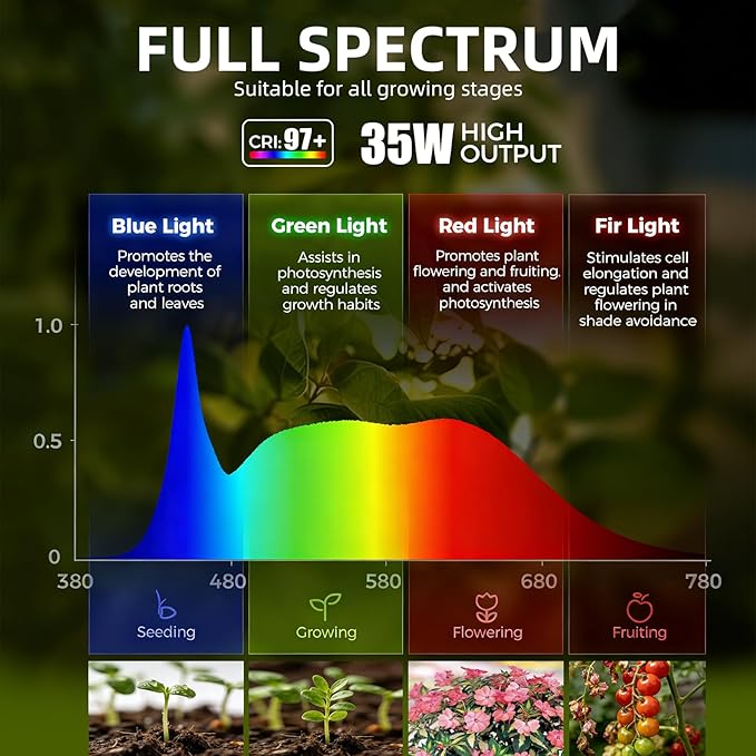 Hanging Grow Lights for Indoor Plants - 35W 4000K Full Spectrum Plant Light Wall Mounted Grow Light with Wooden Bracket Timer 15FT Power Cord Ideal for Plants Flowers &amp Home Decor