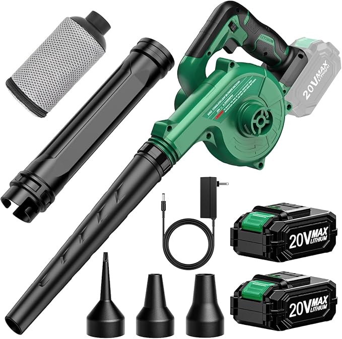 K I M O. Cordless Leaf Blower Vacuum Combo 4 in 1 3 Nozzles &amp3 Modes for Inflation &amp Deflation Extended Tube &amp Variable Speed 20000RPM 150MPH 2x2000mAh Battery Powered Leaf Blowers for
