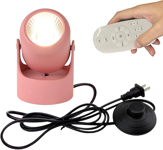 Small Accent Uplight 7W COB LED Stepless Dimming Adjustment Remote Control Spotlight with Foot Pedal Switch Cord Flexibly Rotatable Extra Light Rotating Decorative for Plants Landscape