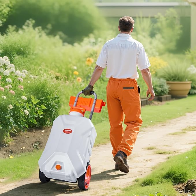 VEVOR Battery-Powered Sprayer with Wheeled Cart 10 Gallons Electric Weed Sprayer Adjustable 0-80 PSI Yard Lawn Sprayers with Wheels 5 Nozzles &amp 98ft Hose 3-6H Spray Time for Weeding Cleanin