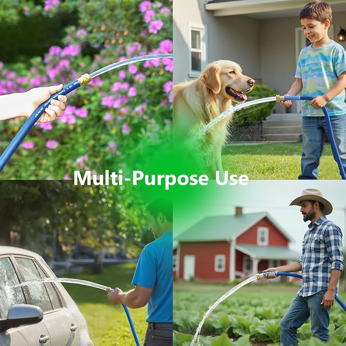 150FT 5/8 Heavy Duty Rubber Garden Hose - 200psi Working 1000psi Burst - Hot/Cold Water - Five-Layered Braiding for Durability - Versatile for Gardening Agriculture Construction(Blue)