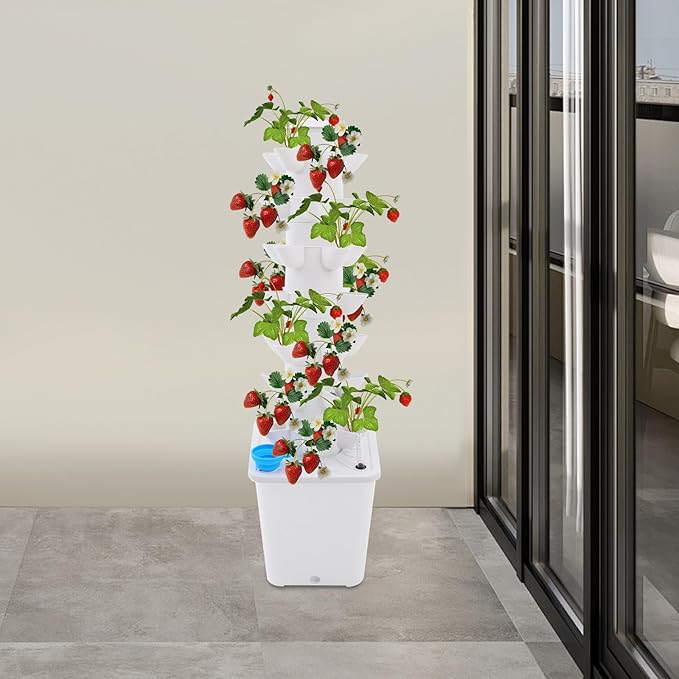 Plants Hydroponic Tower 7 Tiers 35 Holes Hydroponics Growing System Tower Vertical Hydroponic Tower Gardyn Hydroponic System for Herbs Vegetables Fruits Peppers Strawberries (White)