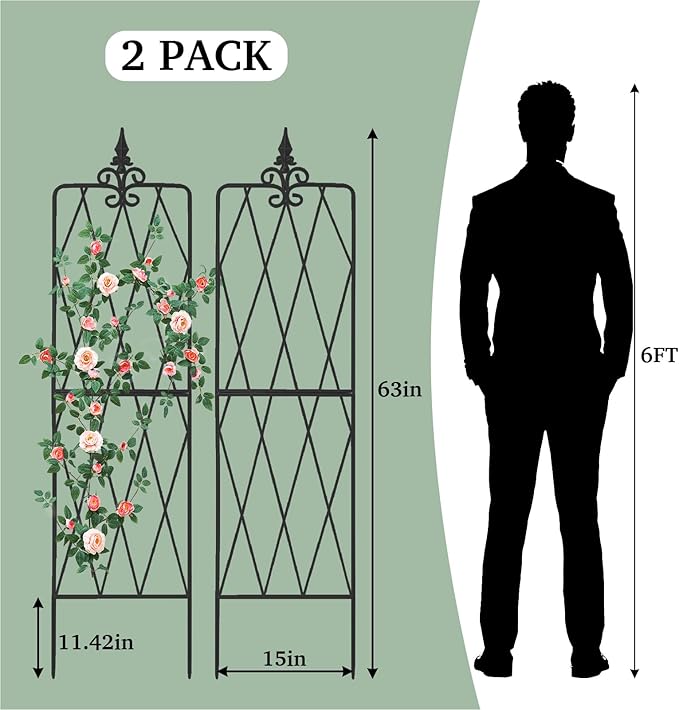 Garden Trellis for Climbing Plants Outdoor Metal Garden Trellises Decorative Garden Fencing Flower Trellis with Durable Powder Coating for Vines Plant Rose Vegetable Support Black (4 Pattern-A)