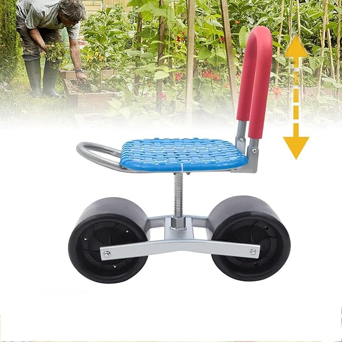 TsoLay Garden Cart Rolling Scooter 360°Rotating Gardening Seat On Wheels with Wider Larger Wheels Height-Adjustable and Foldable Backrest for Gardens Lawns Farms Garages Sheds