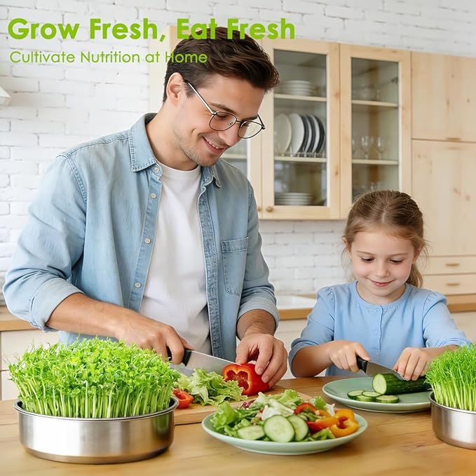 FANHAO 2 Pack Stainless Steel Seed Sprouter Trays Food-Grade Microgreens Growing Tray Soil-Free Cultivation Germination Tray for Indoor or Outdoor Sprouting Seeds Grow Grass Beans (Without Lids)