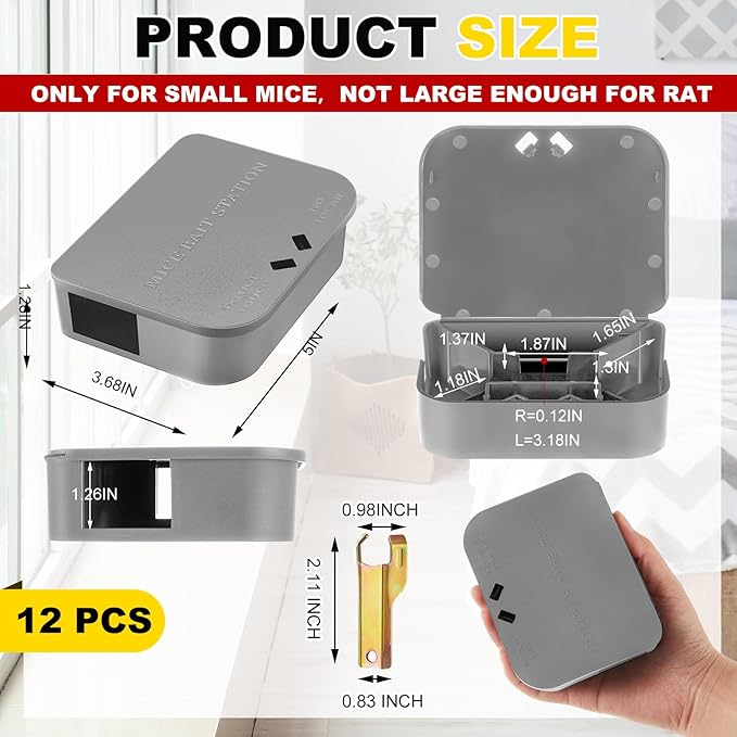 Qualirey 12 Pcs Mouse Bait Stations Mouse Stations with Keys Traps Keeps Children and Pets Indoor and Outdoor Only for Small Mice Bait Not Included (Gray)