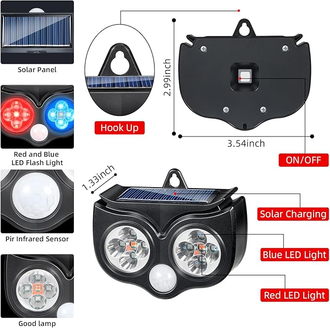 2026 Upgraded Predator Deterrent Lights 4-Pack Solar Nocturnal Animal Repeller Outdoor for Chicken Coop &amp Garden Red &amp Blue Flashing LED Predator Deterrent for Bear Bird Coyote Fox Racco