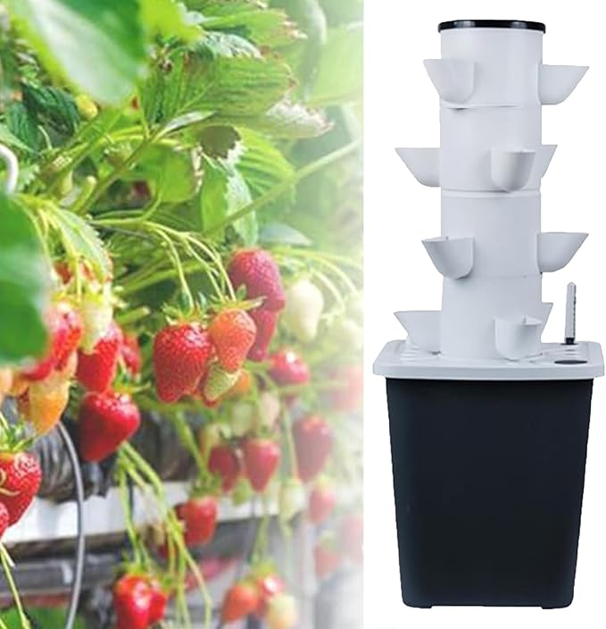 Indoor Vertical Garden Hydroponic Planting System Kit Plant Hydroponic Tower Planting Equipment Suitable for Strawberry and Vegetable Cultivation(20 Holes)