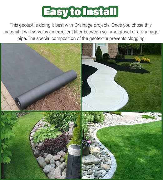 7oz Non-Woven Geotextile Fabric for French Drain-Durable PP Landscape Weed Barrier3ft/6.5ft Wide(1mx30m/3.3ftx98.4ft WxL)