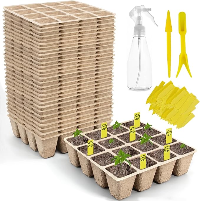 SYITCUN 640 Cells Seed Starter Tray 40 Pack Seed Starter Kit Peat Pots for Seedlings with 400 Plant Labels 2 Seed Planting Tool and 1 Spray Bottle