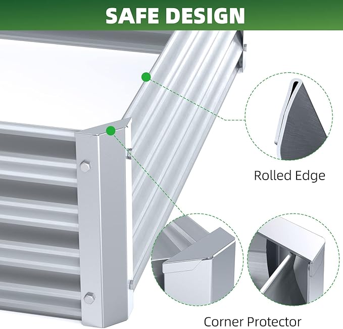 Highpro Raised Garden Bed 6x3x1ft Galvanized Metal Planter Boxes for Herbs Vegetables Flowers and Succulents Silver