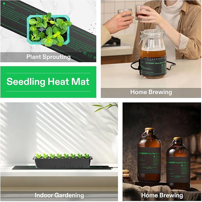 VIVOSUN 3 x 20 Seedling Heat Mat and Digital Thermostat Combo Set UL &amp MET-Certified Heating Pad for Hydroponic Kombucha Tea Brewing Fermentation &amp Plant Germination
