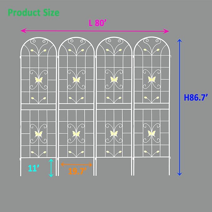 4 Pack Metal Garden Trellis 86.7 x 19.7 Rustproof Trellis for Climbing Plants Outdoor Flower Support Cream White