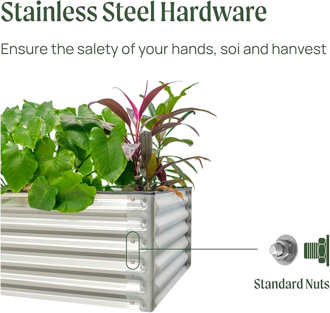 17“ Tall Galvanized Raised Garden Bed 6ftx2ft/4ftx4ft Metal Raised Garden Bed Kit Rectangular Raised Planter Garden Deep Root Box Planter for Vegetables Flowers Herbs and Succulents