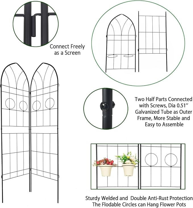 Set of 4 Rustproof Metal Garden Trellises 78.7x19.7 Compatible with Climbing Plants Outdoor