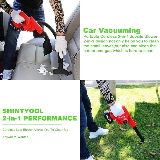 Mini Leaf Blower Red2-in-1 Cordless Small Blower with 4.0Ah Battery and Charger21v Blower for InflatingBlowing LeafClearing Dust &amp Small TrashCar by SHINTYOOL