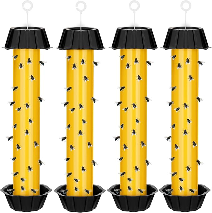 Qualirey Fly Traps for Indoor Outdoor Hanging Fruit Fly Stick Trap Sticky Mosquito for Home Insect 10 x 2.5 Inches(Yellow4 Pcs)